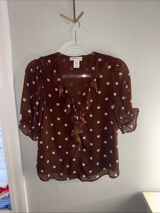 cupcakes & cashmere Tops - cupcakes & cashmere Brown Polka Dot Ruffle Blouse